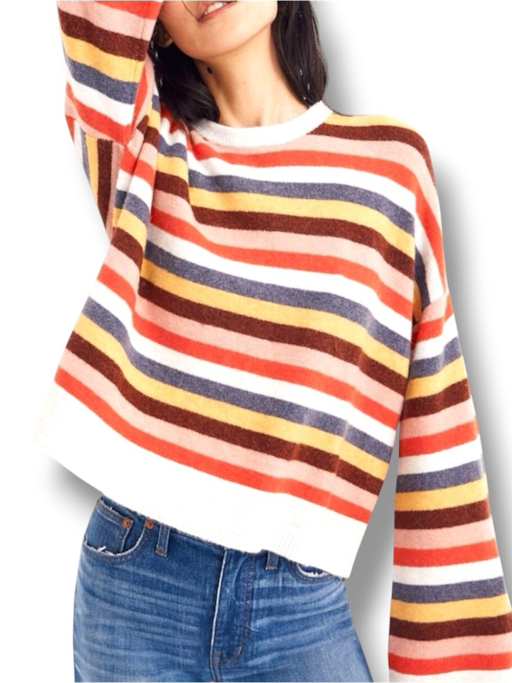Madewell NWOT Cardiff Striped Crewneck Sweater Heather Platinum MultiColor Small